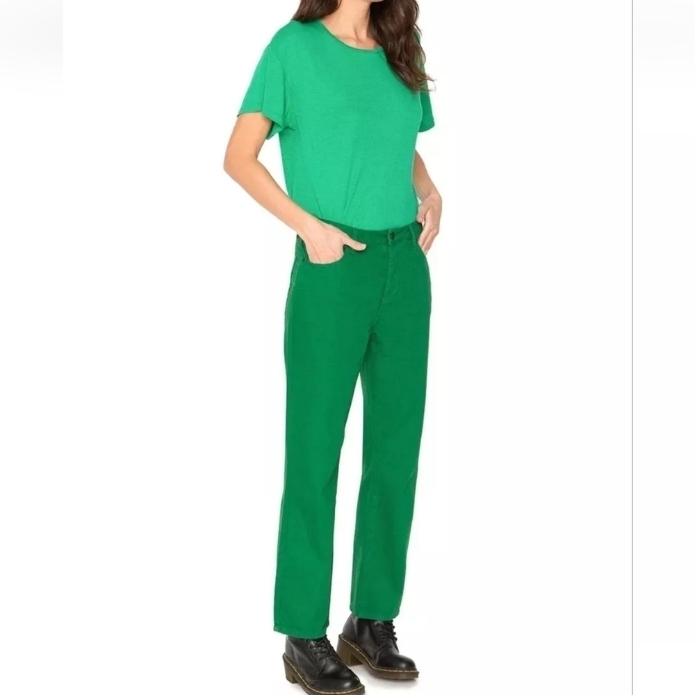 Free‎ People X Sandrine Rose Mid Rise Straight Leg Button Fly Jeans Sapin Green